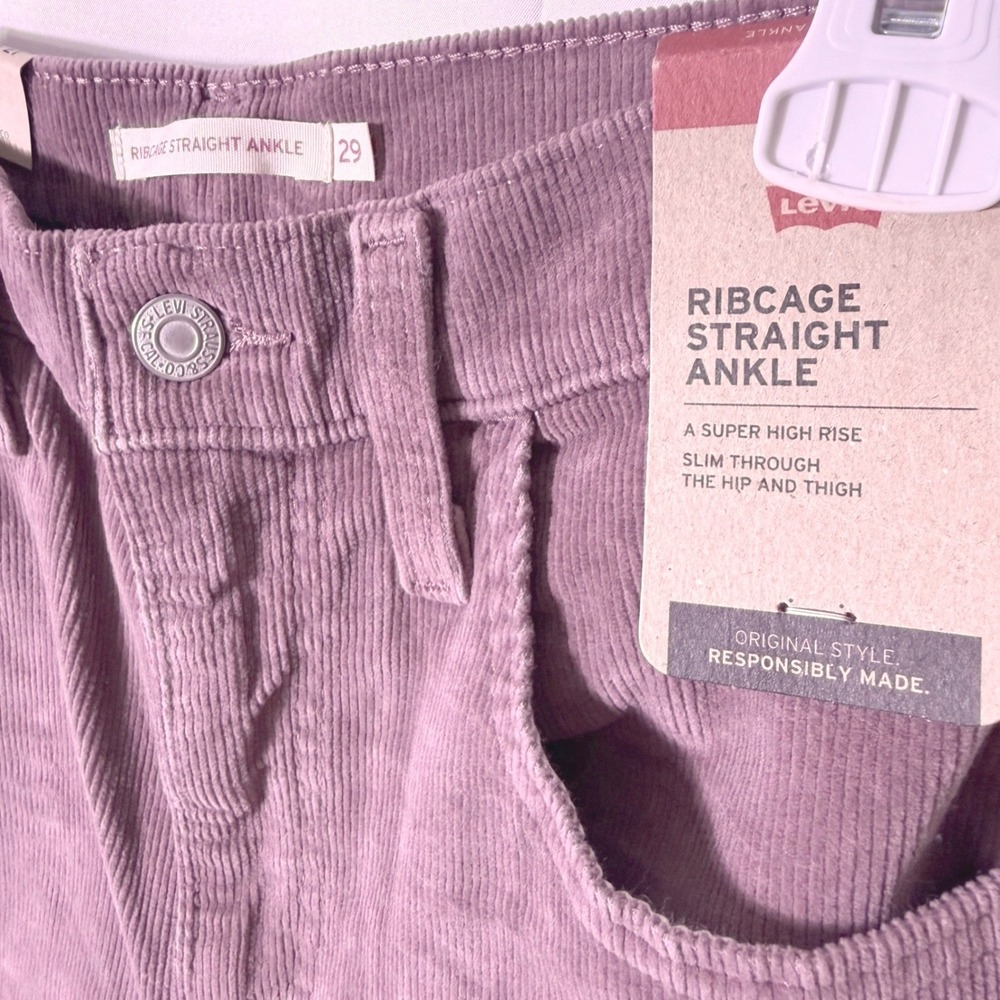 NWT Levi's Ribcage Straight Ankle Corduroy Jeans Rose Taupe 29x27 High Rise - Picture 8 of 10